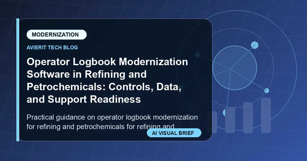 Operator Logbook Modernization Software in Refining and Petrochemicals: Controls, Data, and Support Readiness visual summary