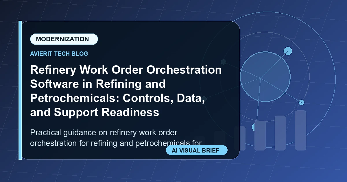 Refinery Work Order Orchestration Software in Refining and Petrochemicals: Controls, Data, and Support Readiness visual summary